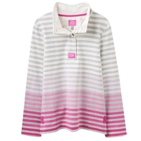 Joules Cowdray Sweatshirt Womens 6 Pullover Pink White Striped Mock Neck Barbie - Picture 1 of 12